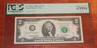 Sample Fr 1938 - G 2003a $2 Federal Reserve Note Pcgs 67ppq Gem