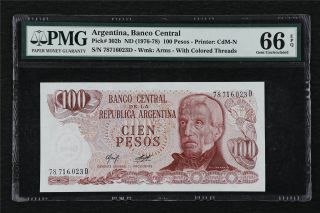 1976 - 78 Argentina Banco Central 100 Pesos Pick 302b Pmg 66 Epq Gem Unc