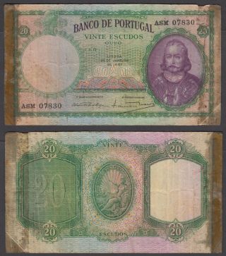 Portugal 20 Escudos 1941 (vg, ) Banknote P - 153a
