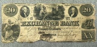 1854 $20 Exchange Bank Of Virginia Norfolk,  Va Obsolete Banknote Pre Civil War