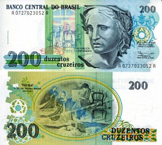 Brazil 200 Cruzeiros Banknote World Paper Money Unc Currency Pick P229 Bill