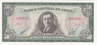 50 Escudos Unc Crispy Banknote From Chile 1964 Pick - 140b