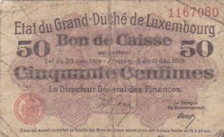 50 Centimes Vg Banknote From German Occupied Luxembourg 1918 Pick - 26