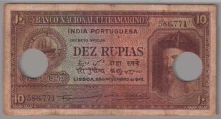 561 - 0008 Portuguese India | Banco Nacional,  10 Rupias,  1945,  Pick 36,  F - Vf