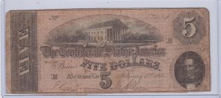 Feb 17 1864 Richmond Va Csa Confederate Five Dollar $5 Note