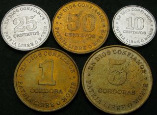 Nicaragua 10,  25,  50 Centavos,  1,  5 Cordobas 1987 - 5 Coins - 1811 ¤