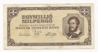 Hungary 1 Million Milpengo 1946 Vf Crisp Banknote P - 128