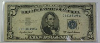 Series Of 1953 $5 Five Dollar Silver Certificate Note Vg - Vf Old Us Currency