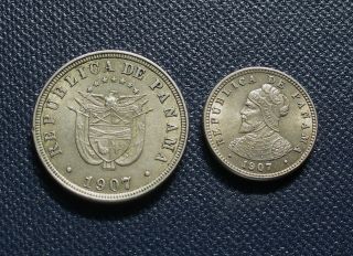 Panama 2 - 1/2 Centimos Coin 1907 & 1/2 Centesimo 1907.