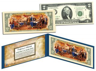 Two Dollar $2 U.  S.  Bill Legal Tender Currency Colorized Reverse Side