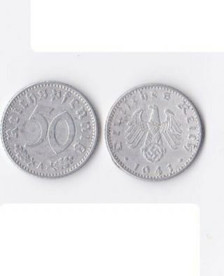 Ww2 German 3rd Reich Nazi 1941 50 Pf Aluminum Coins.  1 Pc