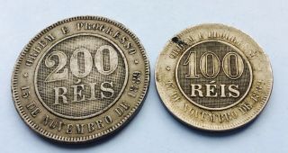 1893 - 1898 Brasil 200 & 100 Reis Coins