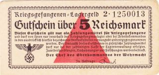 5 Reichsmark Fine,  German Concentration Camp Note From The Wehrmacht 1939