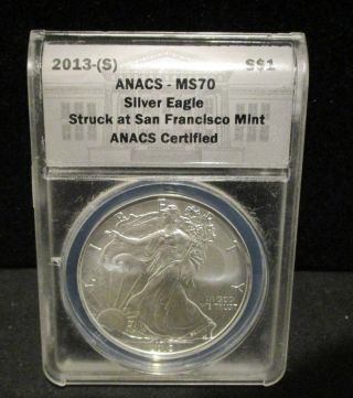 2013 - S American Silver Eagle Anacs Ms70 - 3439 Enn Coins