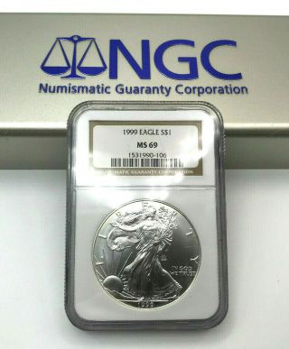 1999 United States 1 Oz Silver American Eagle S$1 Ngc Ms69