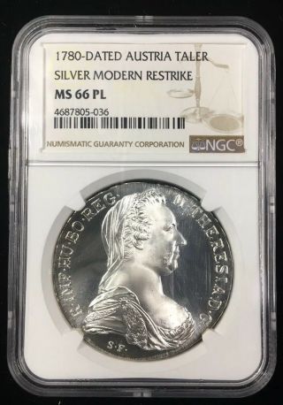 1780 Dated Austria Taler - Silver Modern Restrike - Ngc Ms66 Pl - Prooflike