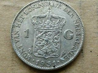 Netherlands - Wilhelmina - 1 Gulden 1931 Silver 10 Gram 0.  720 Ag (6407