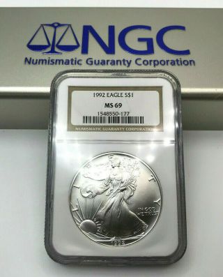 1992 United States 1 Oz Silver American Eagle S$1 Ngc Ms69