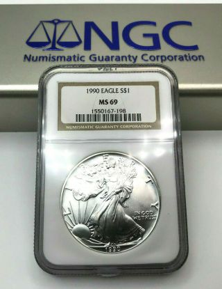 1990 United States 1 Oz Silver American Eagle S$1 Ngc Ms69