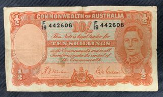 1939 Commonwealth Of Australia 10 Shillings Note Vg Nr