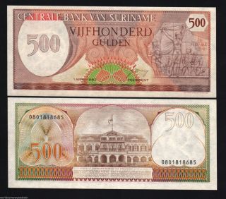 Suriname 500 Gulden P129 1982 Flag Unc World Money Dutch Bill Bank Note