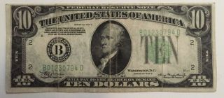 1934 A $10 Dollar Federal Reserve Note York