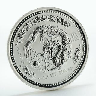 Australia 1 Dollar Year Of The Dragon Lunar Series I Silver Coin 1oz 2000