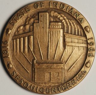 Indiana Sesquicentennial 1816 - 1966 Seal Of The State Of Indiana 38mm