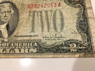 1928 F Two Dollar $2 Bill Red Seal Note 4