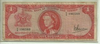 1964 Central Bank Of Trinidad And Tobago $1.  00 Circulated Looking Note