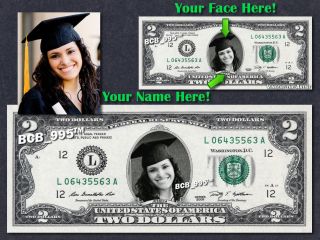 Real $2 Dollar With Your Face & Name Picture Custom Personalized Cash Money Bill
