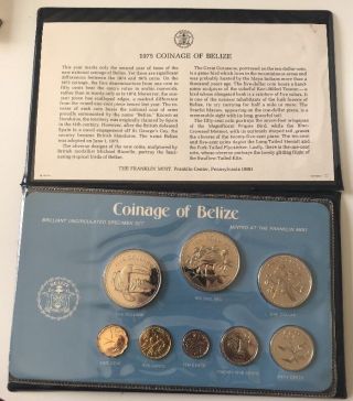 1975 Coinage Of Belize Proof Set Franklin Uncirculated Brilliant $10 5 Coin