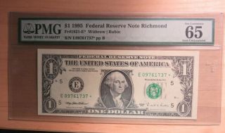 $1 1995 Federal Reserve Note Fr.  1921 - E Richmond Pmg 65 Star Epq