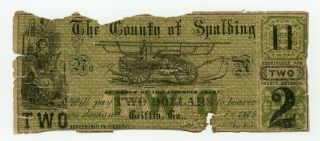1862 $2 The County Of Spalding - Griffin,  Georgia Note Civil War Era