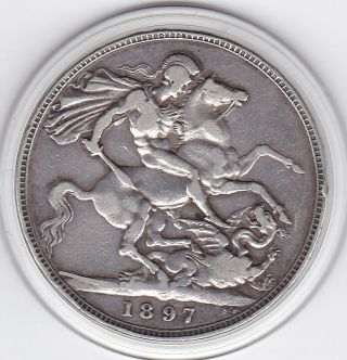 1897 Queen Victoria Large Crown / Five Shilling Silver Coin