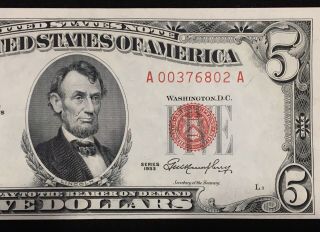 1953 $5 Note Red Seal Unc/cu