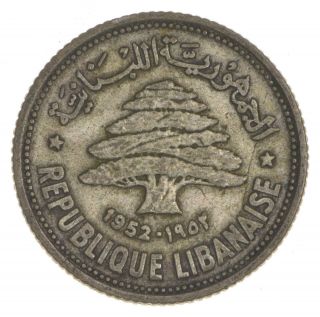 Roughly Size Of Quarter - 1952 Lebanon 50 Piastres - World Silver Coin 136