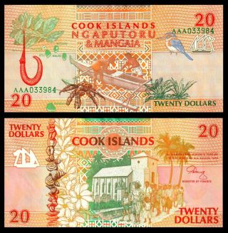 Cook Islands 20 Dollars 1992 Prefix Aaa / P 9 Unc