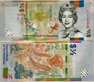 Bahamas 1/2 Dollars 50 Cents 2019 P Design Qe Ii Unc Nr