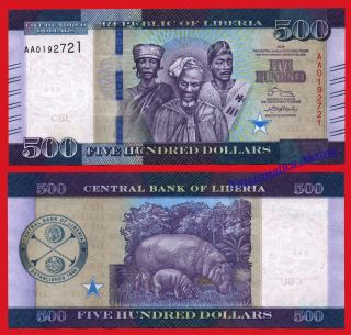 Liberia 500 Dollars 2016 (2017) Serial Aa Pick Unc