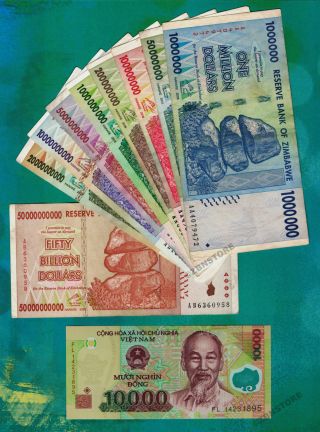 1 Million To 50 Billion Zimbabwe Dollars 2008 Set,  10,  000 Vietnam Dong Banknote