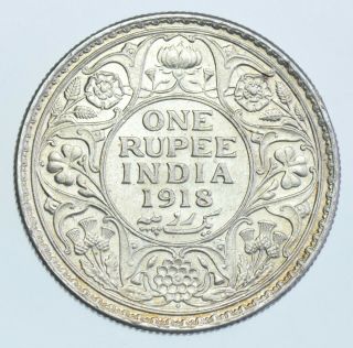 India British George V Rupee,  1918 Bombay Silver Coin Bu