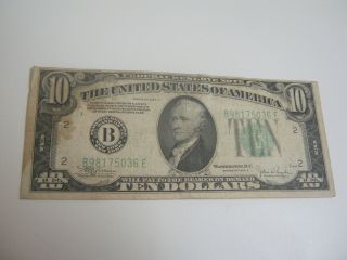 1934 SERIES C $10 FEDERAL RESERVE NOTE TEN DOLLAR BILL 2
