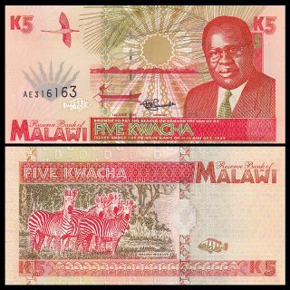 Malawi 5 Kwacha,  1995,  P - 30,  Unc