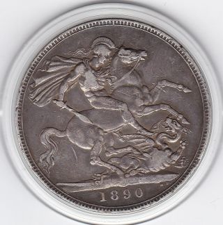 1890 Queen Victoria Large Crown / Five Shilling Silver Coin