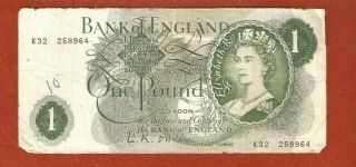 Bank Of England One Pound Bank Note Well Circulated E408