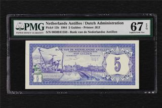 1984 Netherlands Antilles 5 Gulden Pick 15b Pmg 67 Epq Gem Unc