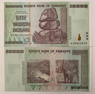 Uncirculated Zimbabwe 50 Trillion Dollar 2008 Harare Banknote