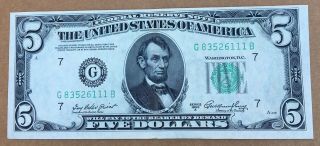1950 A $5 Federal Reserve Note Five Dollar Bill Paper Currency