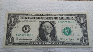 2013 $1 Bill " K " 00621989 E Birthday Note (june,  2 - [1989) (february,  6 - 1989).